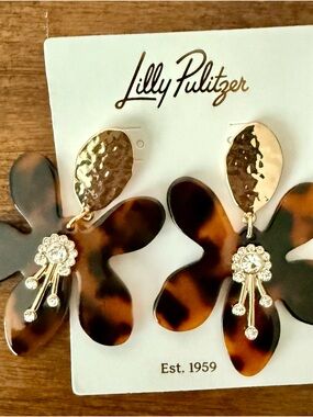 Lilly Pulitzer Gold & Tortoiseshell Floral Drop Earrings